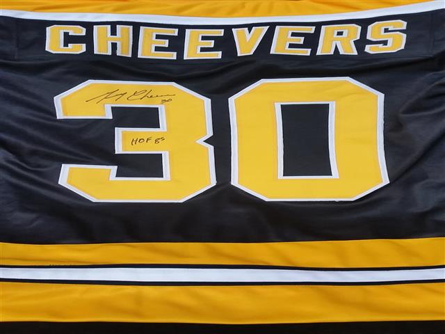 Gerry Cheevers Boston Autographed Hockey Jersey White (JSA) HOF Inscription  Included