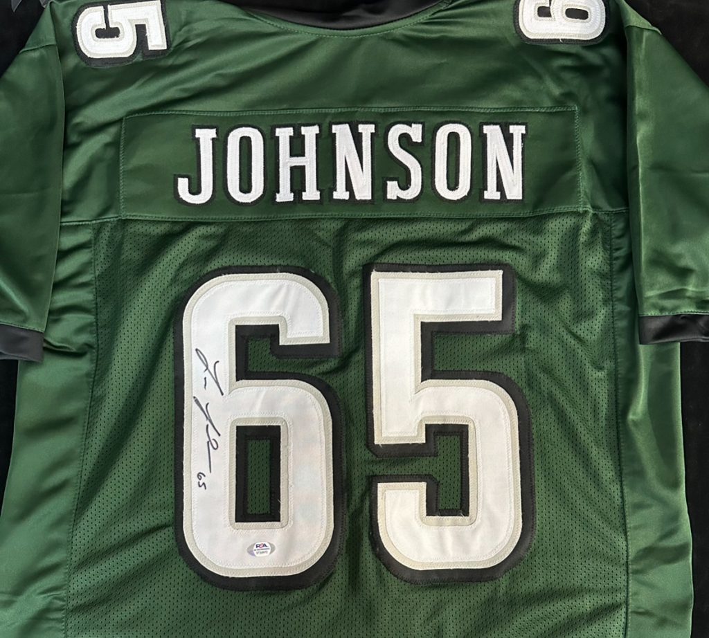 Philadelphia Eagles Lane Johnson Autographed Green Jersey - Carls Cards ...