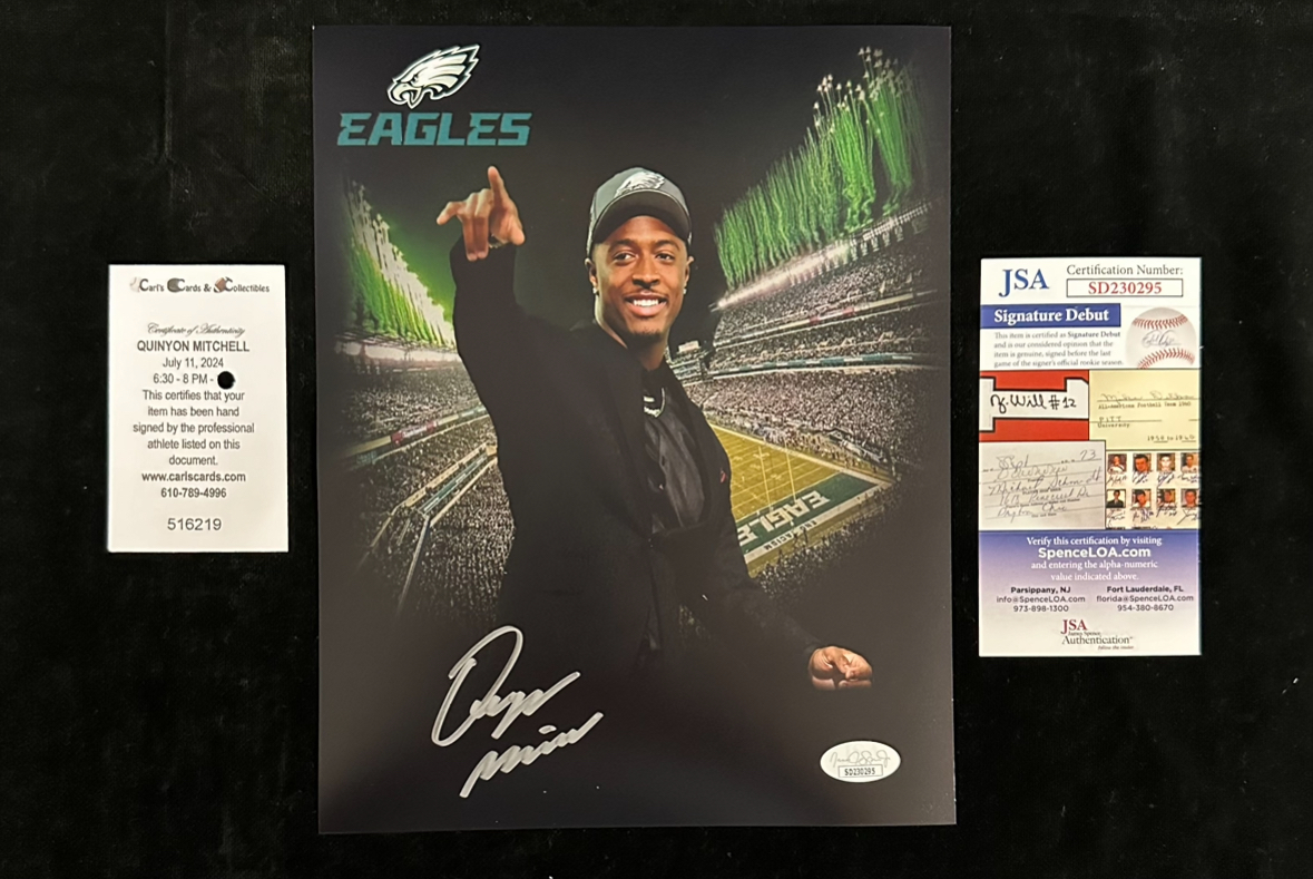 Philadelphia Eagles Quinyon Mitchell Autographed 8 x 10 Photo Carls